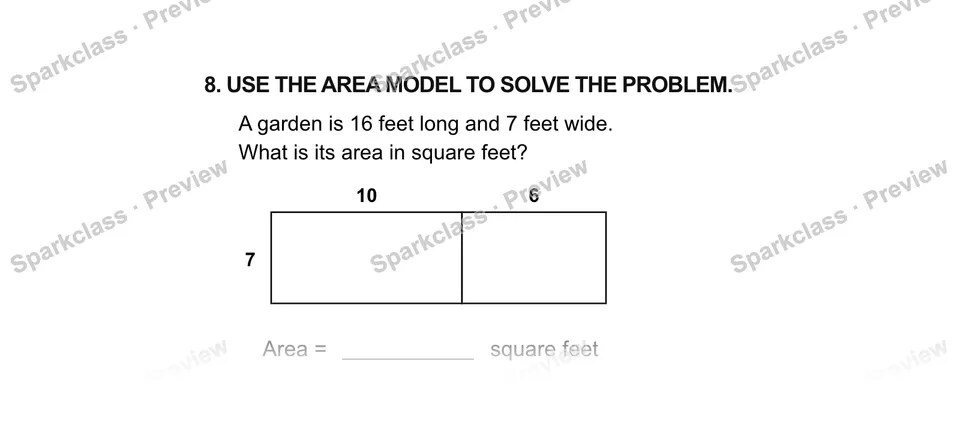 8.Use the area model to solve the problem. — Grade 5 problem preview