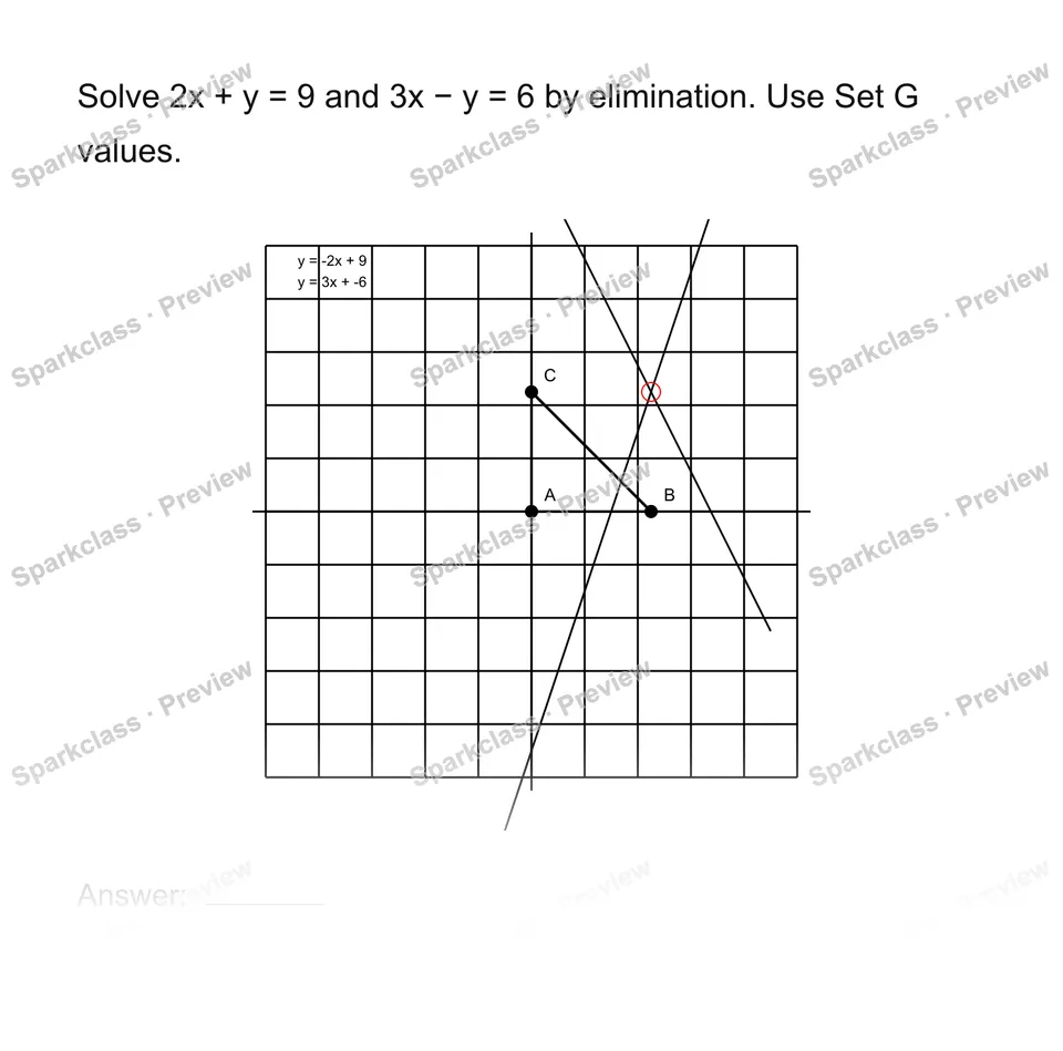 Solve a system by elimination — Grade 8 problem preview