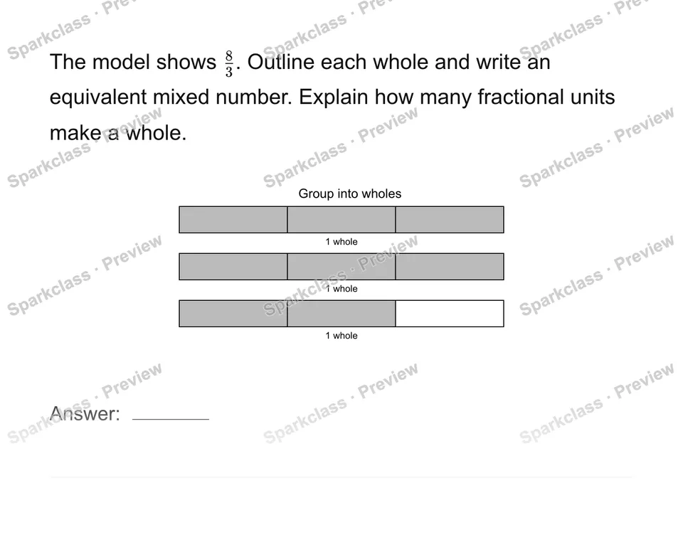 Group fractional units into wholes — Grade 4 problem preview