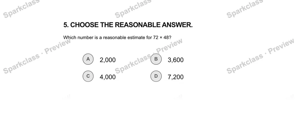 5Choose the reasonable answer. — Grade 5 problem preview