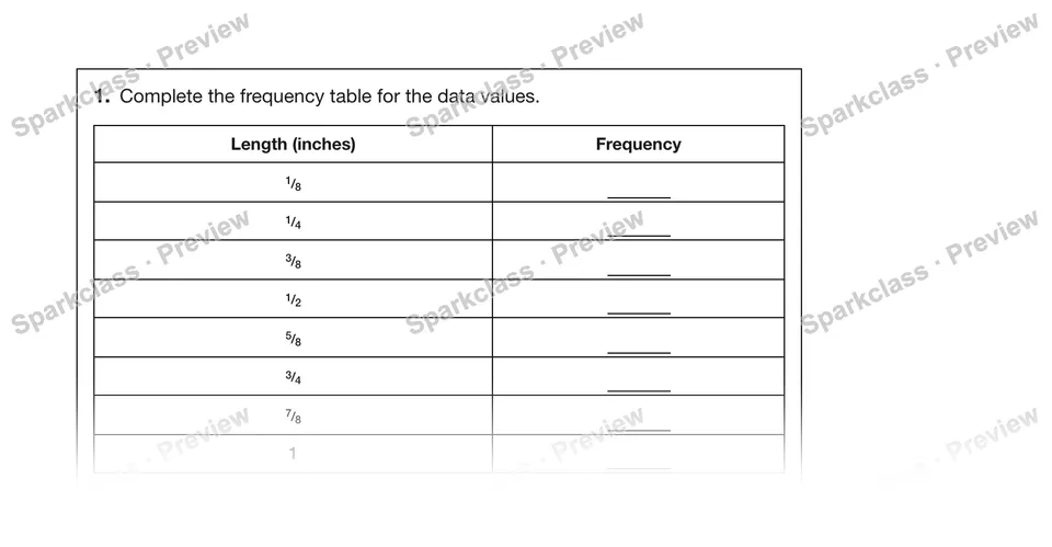 1.Complete the frequency table for the data values. — Grade 5 problem preview