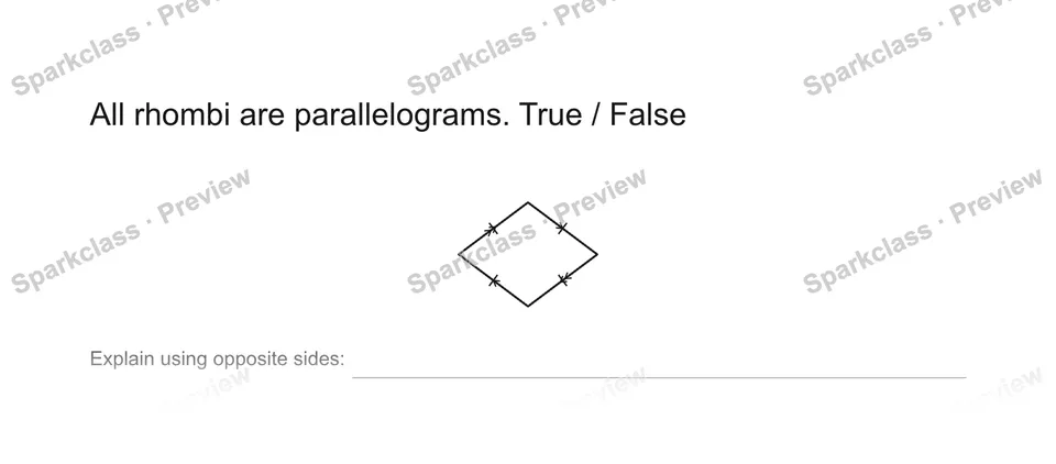 All rhombi are parallelograms. True / False — Grade 5 problem preview