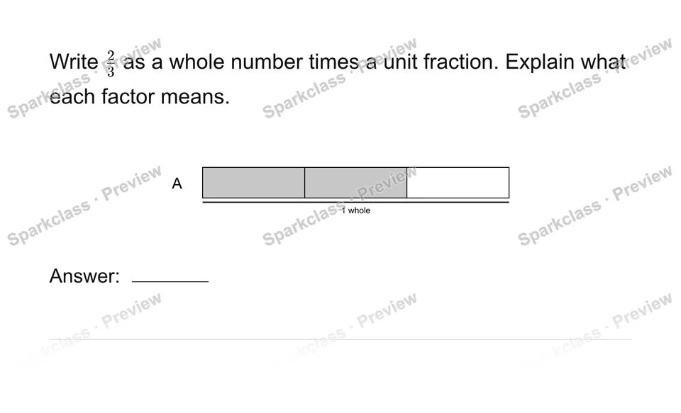 Express a fraction as unit-fraction multiples — Grade 4 problem preview