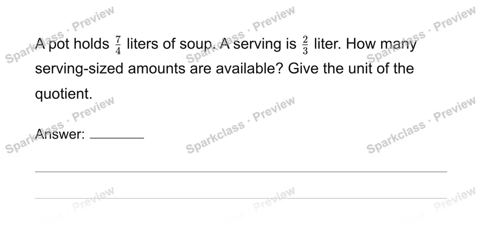 Apply fraction division in contexts — Grade 6 problem preview