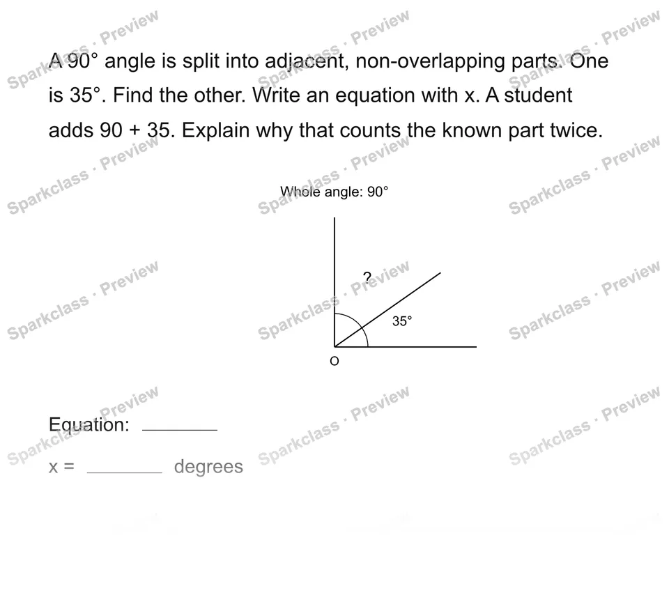 Find an unknown angle — Grade 4 problem preview