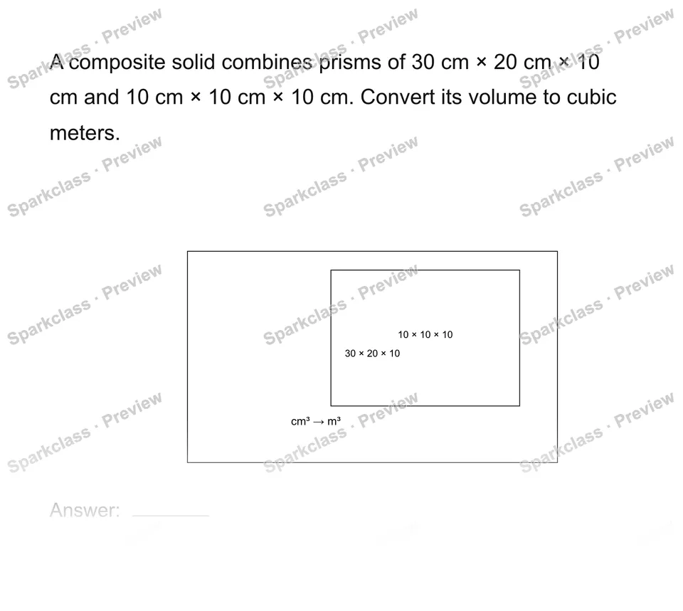 Convert units in a composite volume — Grade 8 problem preview