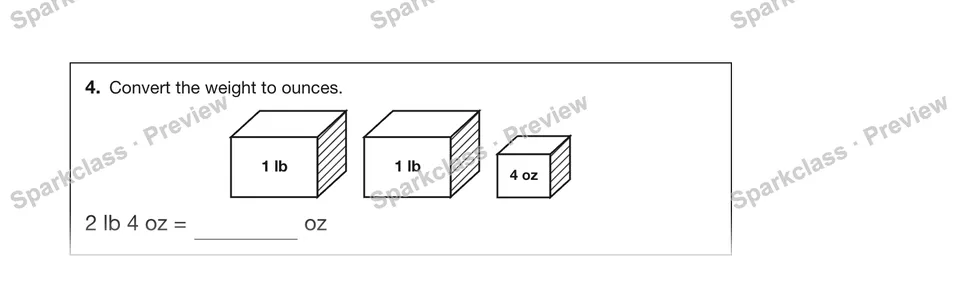 4.Convert the weight to ounces. — Grade 5 problem preview