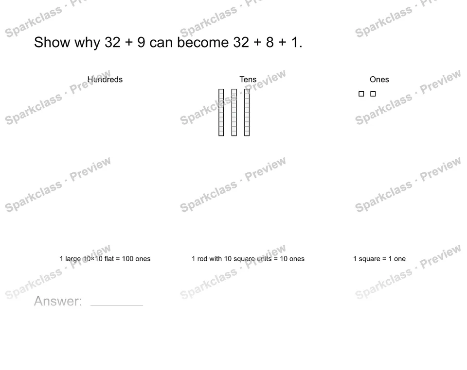 Explain regrouping — Grade 1 problem preview