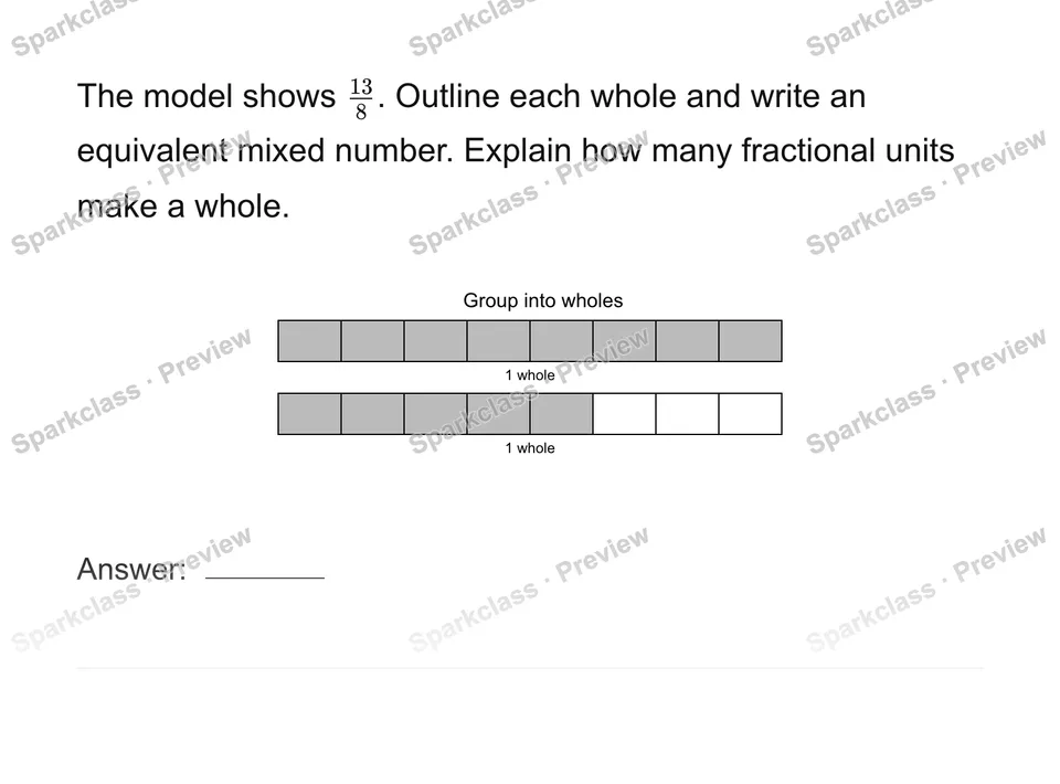 Group fractional units into wholes — Grade 4 problem preview