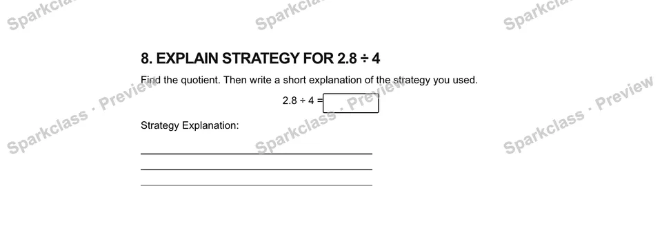 8.Explain strategy for 2.8 ÷ 4 — Grade 5 problem preview