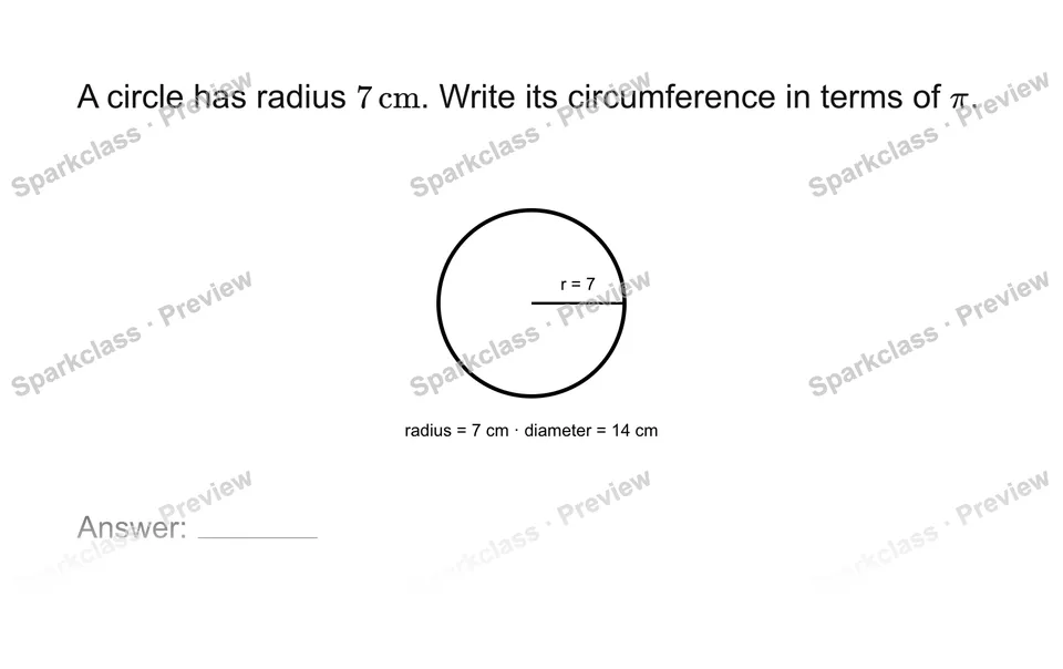 Find circumference in exact form — Grade 7 problem preview