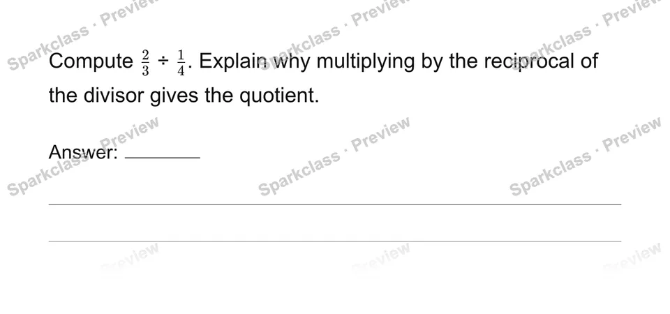 Compute and explain fraction division — Grade 6 problem preview