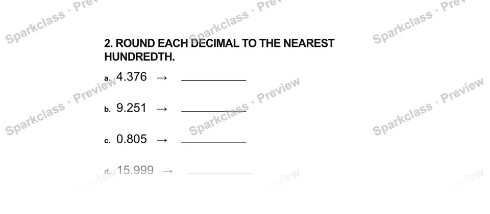 2.Round each decimal to the nearest hundredth. — Grade 5 problem preview
