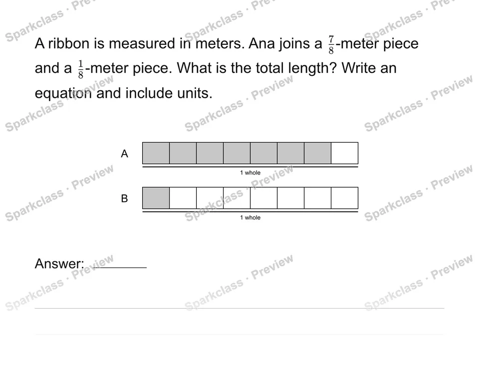 Solve fraction addition and subtraction stories — Grade 4 problem preview