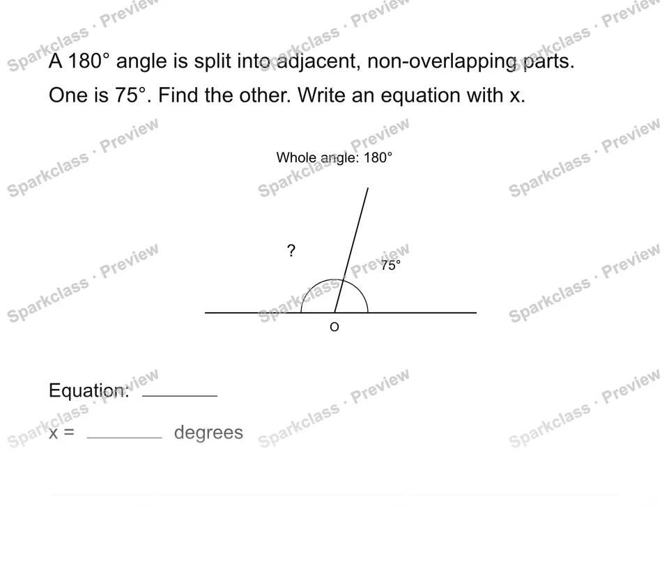 Find an unknown angle — Grade 4 problem preview