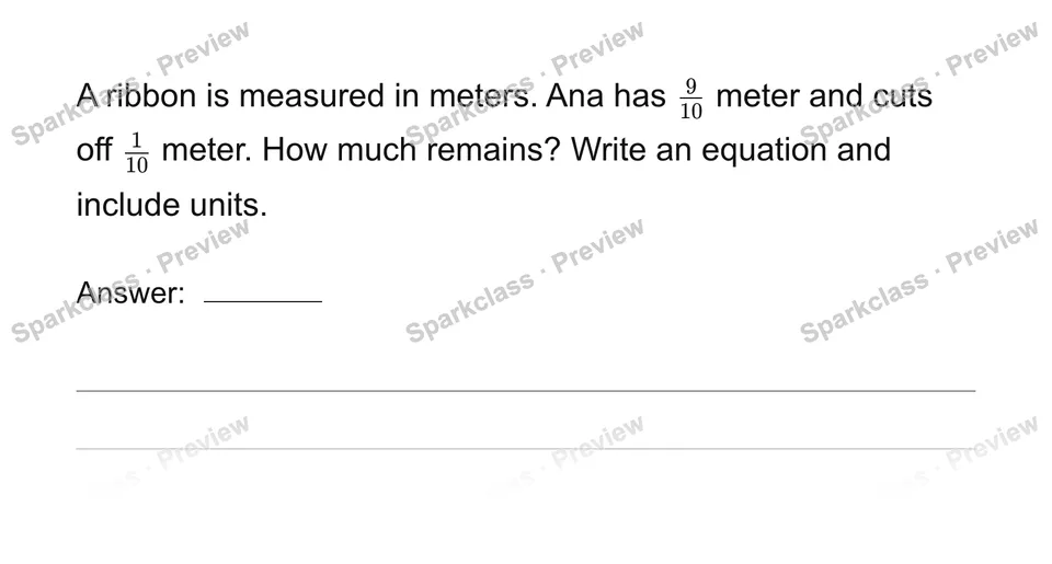 Solve fraction addition and subtraction stories — Grade 4 problem preview