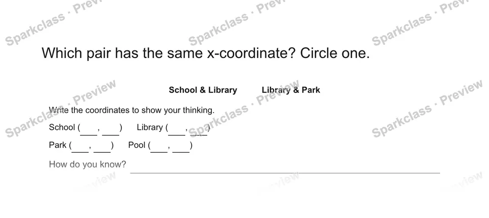 Which pair has the same x-coordinate? Circle one. — Grade 5 problem preview