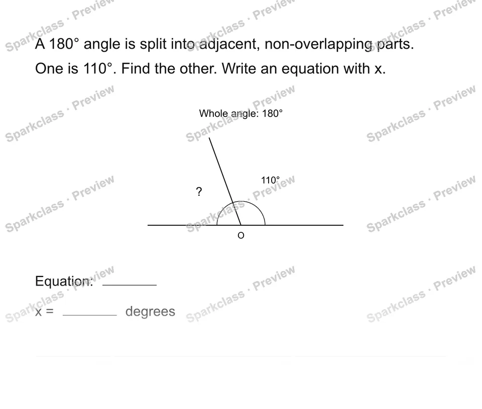 Find an unknown angle — Grade 4 problem preview