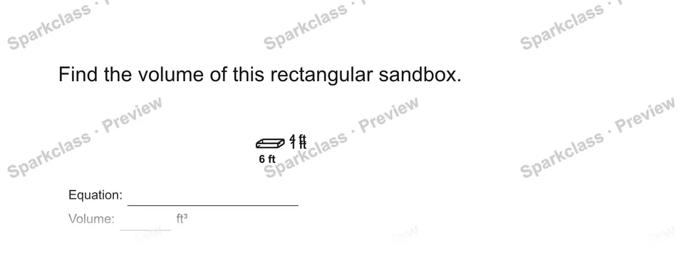 Find the volume of this rectangular sandbox. — Grade 5 problem preview