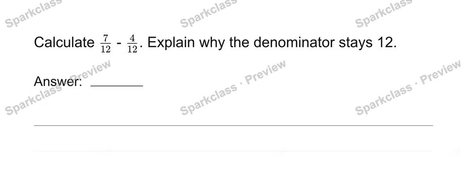 Add and subtract like-denominator fractions — Grade 4 problem preview
