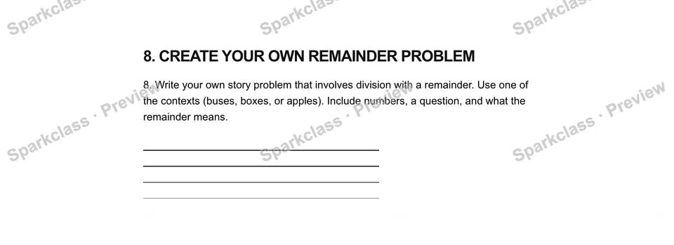 8Create your own remainder problem — Grade 5 problem preview