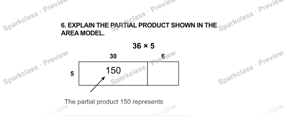 6.Explain the partial product shown in the — Grade 5 problem preview