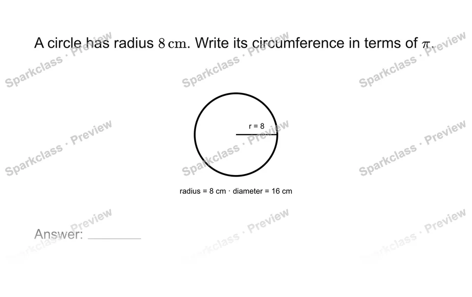 Find circumference in exact form — Grade 7 problem preview