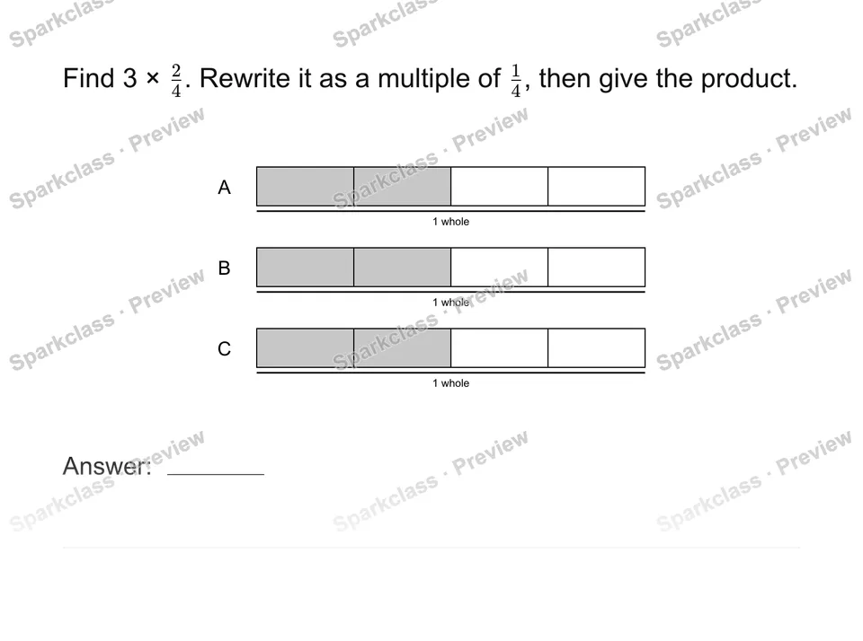 Multiply a fraction by a whole number — Grade 4 problem preview