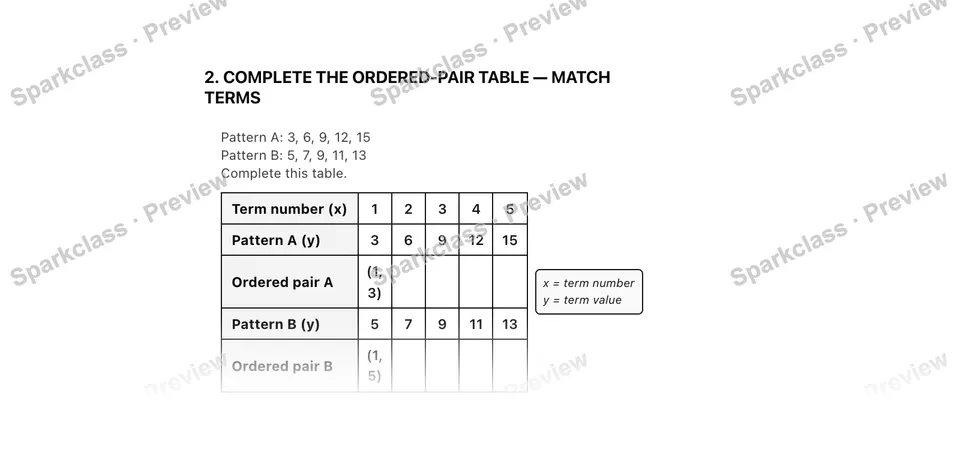 2. Complete the ordered-pair table — Match terms — Grade 5 problem preview
