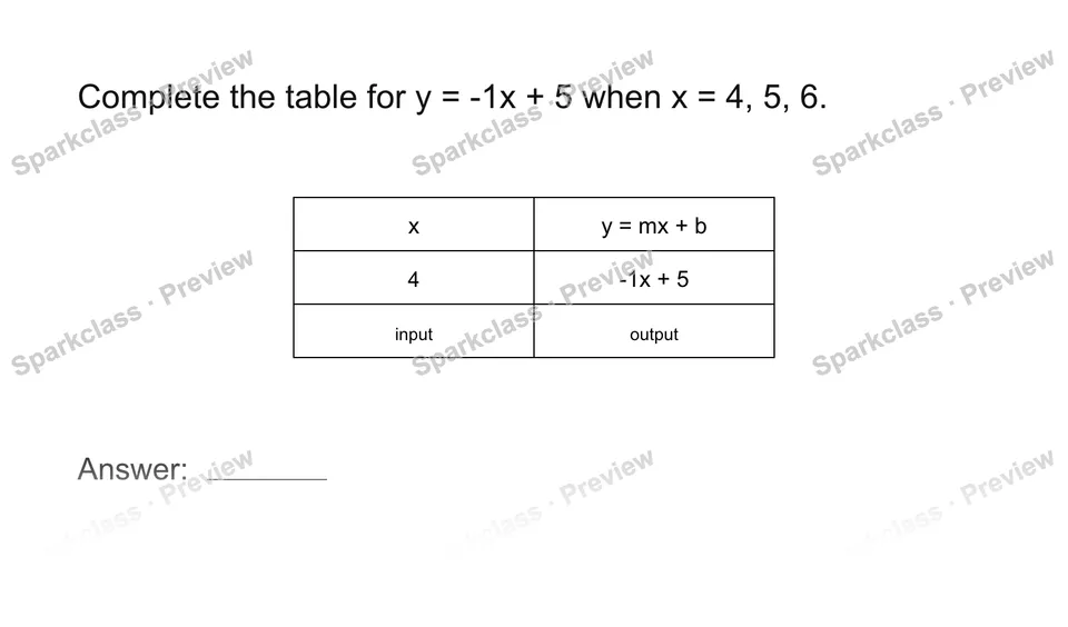 Complete a function table — Grade 8 problem preview