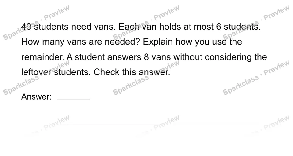 Interpret the remainder in context — Grade 4 problem preview