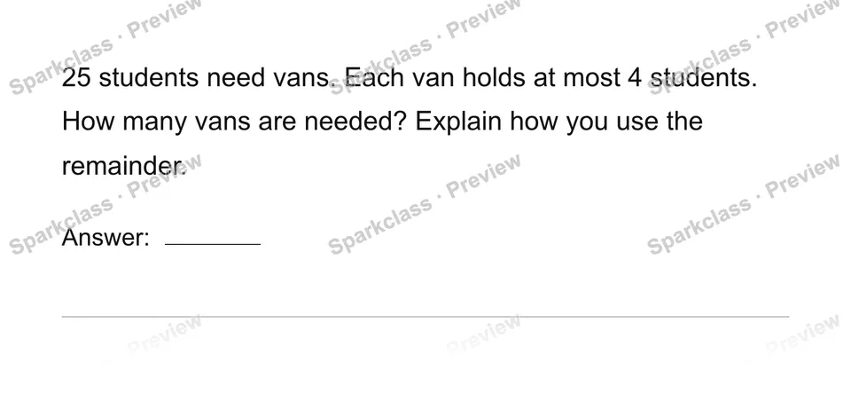 Interpret the remainder in context — Grade 4 problem preview