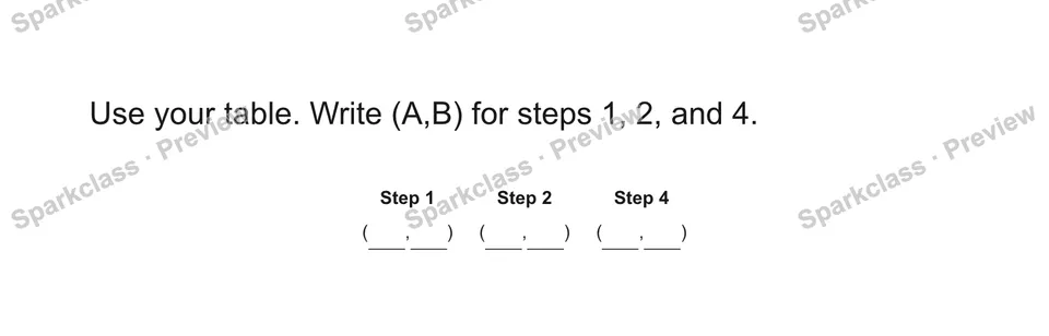 Use your table. Write (A,B) for steps 1, 2, and 4. — Grade 5 problem preview