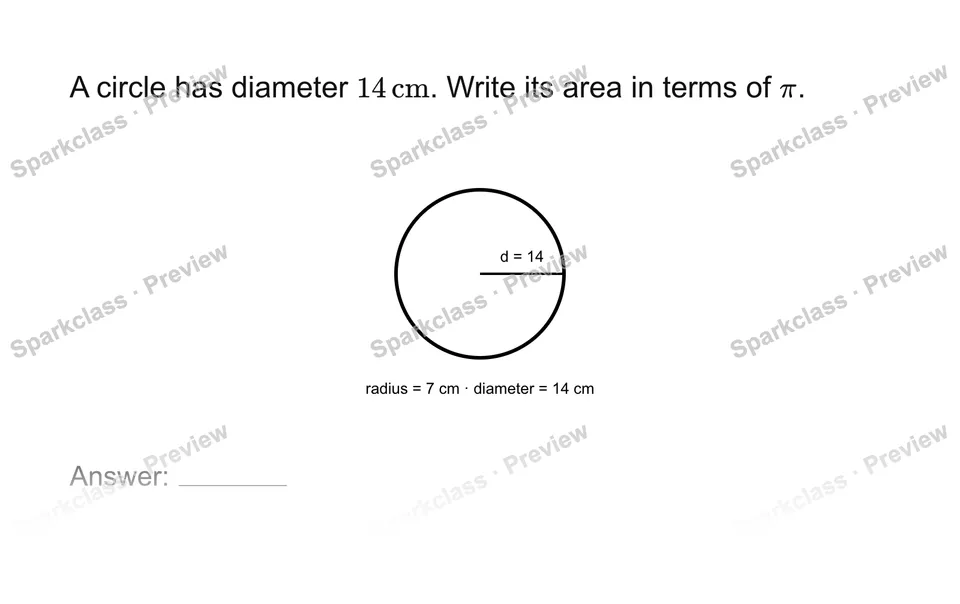 Find area in exact form — Grade 7 problem preview