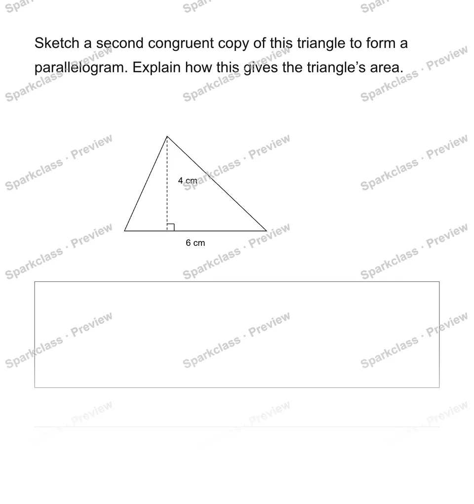 Explain a triangle area formula — Grade 6 problem preview