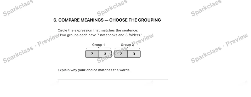 6. Compare meanings — Choose the grouping — Grade 5 problem preview