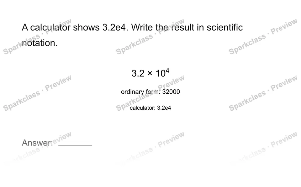 Interpret calculator notation — Grade 8 problem preview