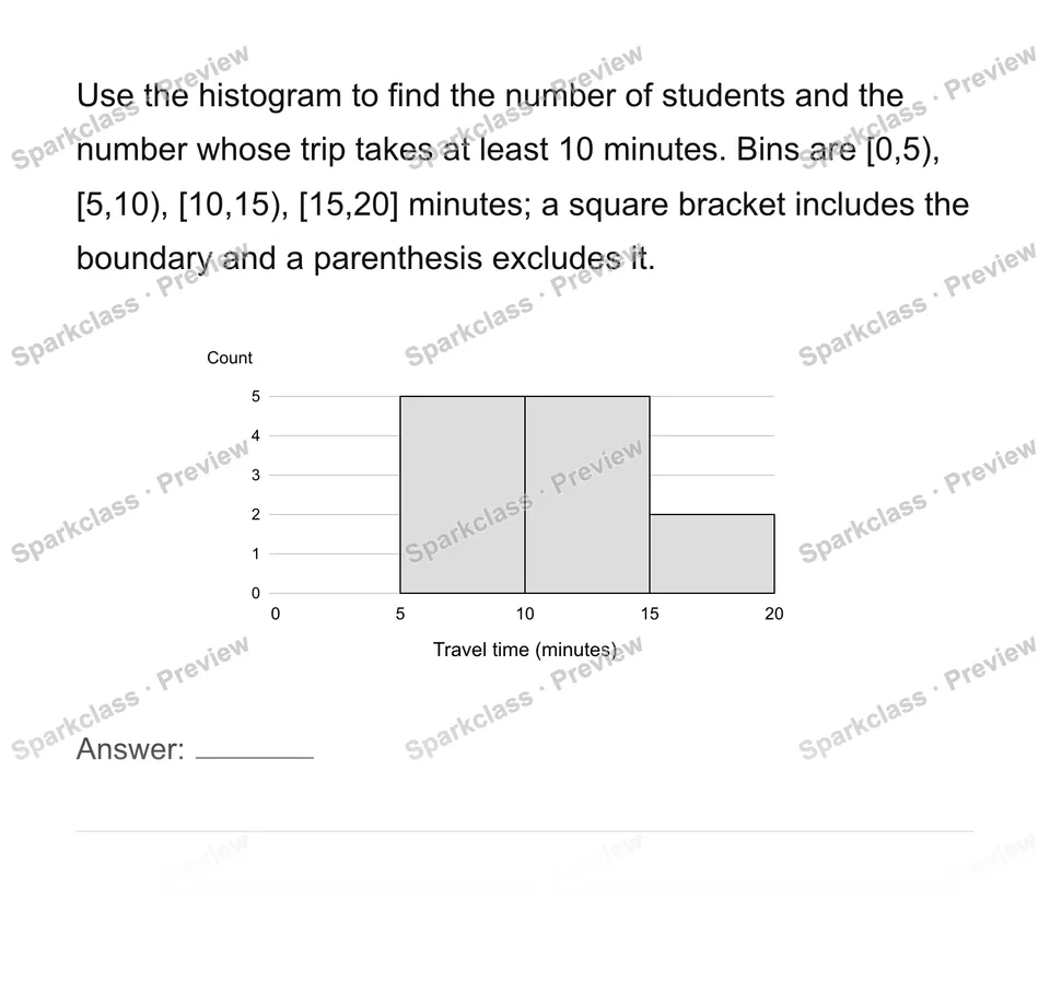 Construct and interpret equal-width histograms — Grade 6 problem preview