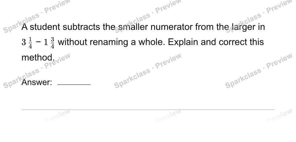 Subtract mixed numbers with regrouping — Grade 4 problem preview