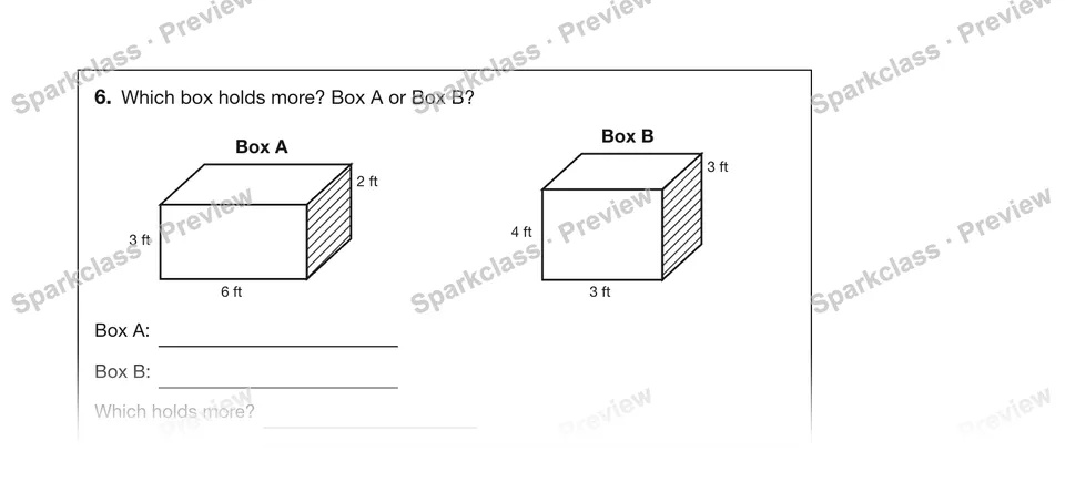 6.Which box holds more? Box A or Box B? — Grade 5 problem preview