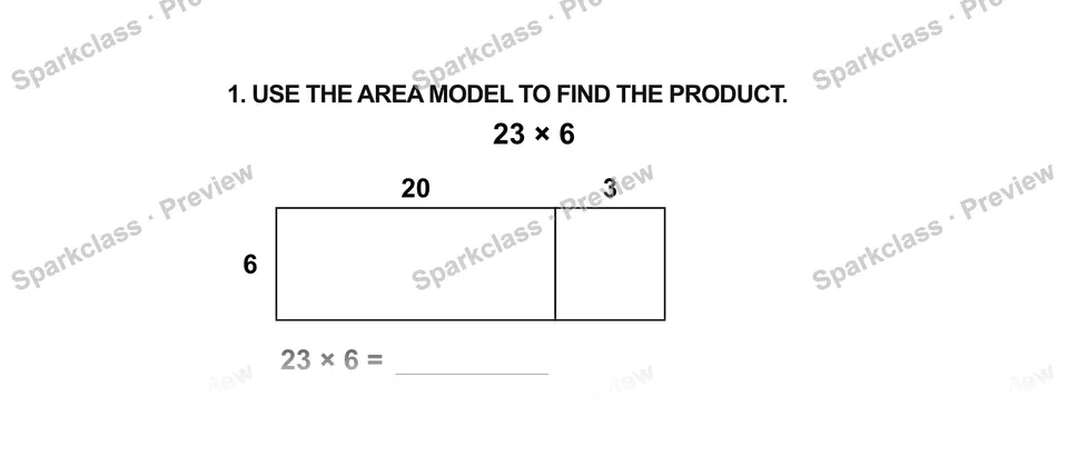 1.Use the area model to find the product. — Grade 5 problem preview