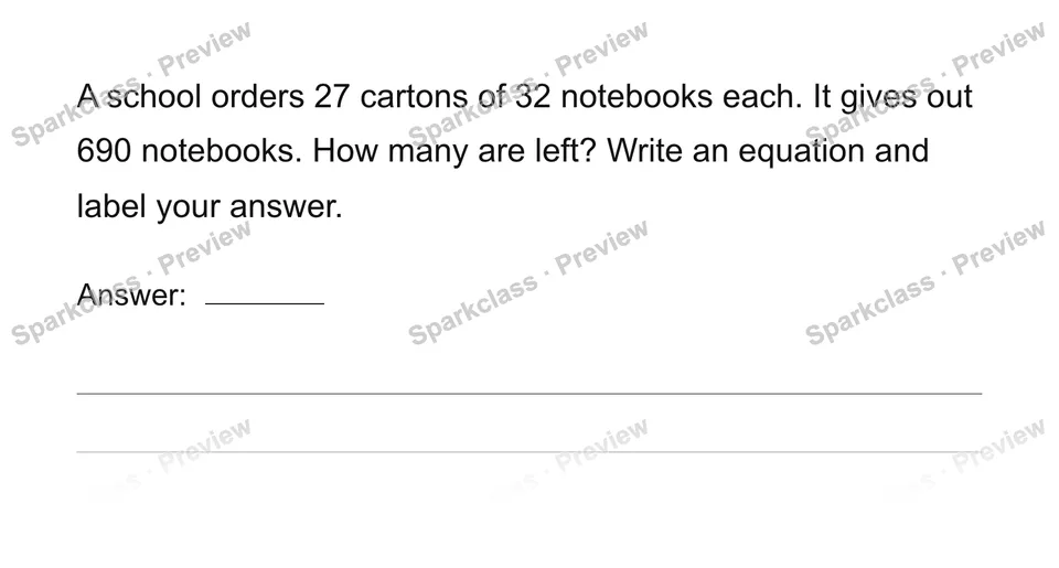 School notebooks — Grade 4 problem preview