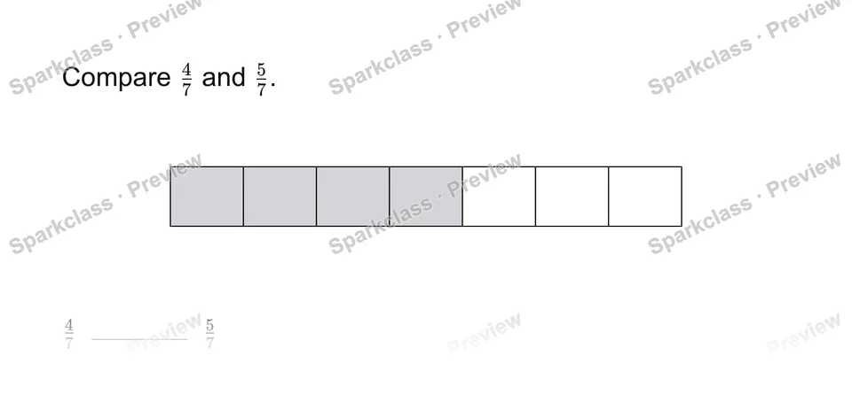 Compare same denominators — Grade 3 problem preview