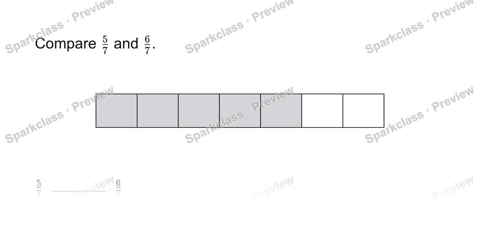 Compare same denominators — Grade 3 problem preview