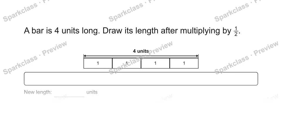 A bar is 4 units long. Draw its length after multiplying by 12. — Grade 5 problem preview