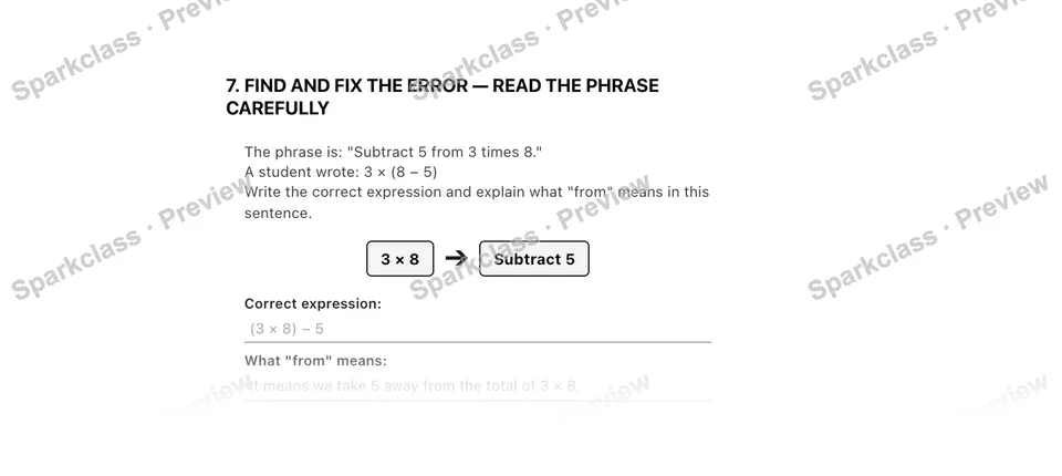 7. Find and fix the error — Read the phrase carefully — Grade 5 problem preview