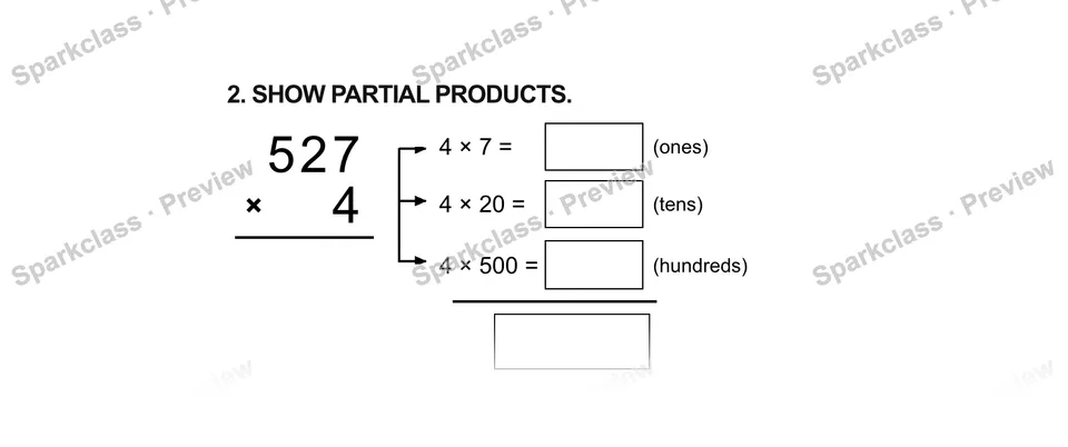 2.Show partial products. — Grade 5 problem preview