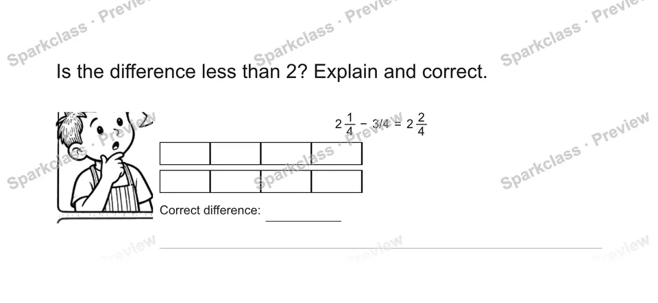 Is the difference less than 2? Explain and correct. — Grade 5 problem preview