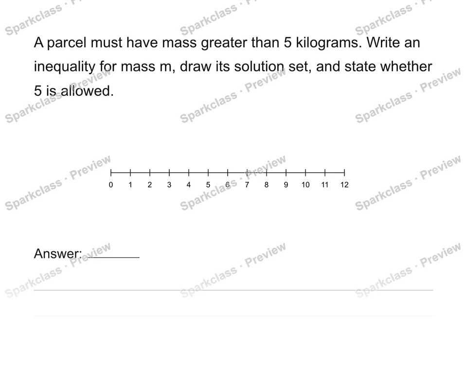 Represent constraints and inequality solution sets — Grade 6 problem preview