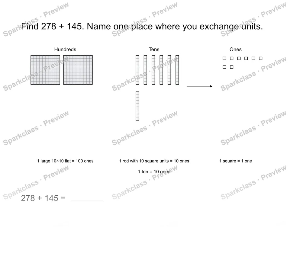 Explain an exchange in addition — Grade 2 problem preview